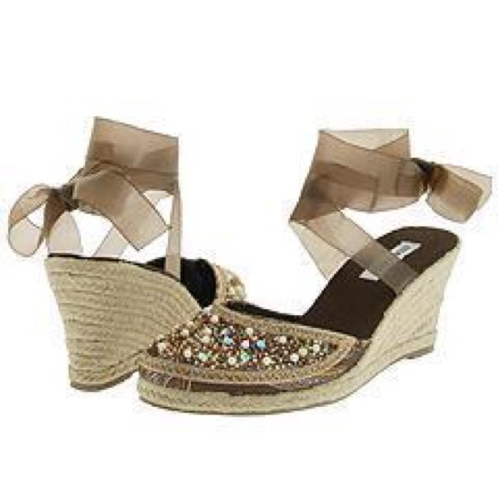 Steve Madden Bommbay Wedges Ankle Wrap Brown 8.5